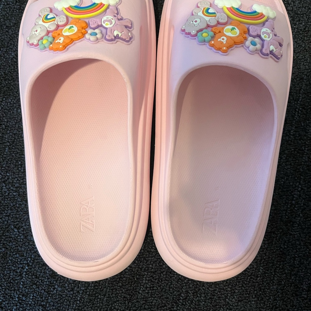 Zara Pink Clogs with Colorful Cartoon Design